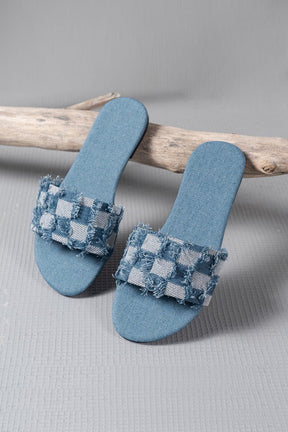 Mules denim effet usé vue latérale brise
