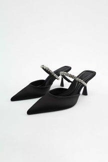 Mules noires élégantes avec bride strass brillante - Éclat