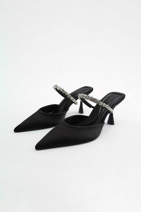 Mules noires élégantes avec bride strass brillante - Éclat