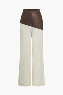 Pantalon bicolore cuir et lin détail tissu nuage
