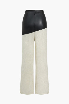 Pantalon bicolore cuir et lin vue de côté étoile