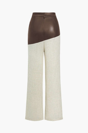 Vue latérale pantalon lin et cuir arc