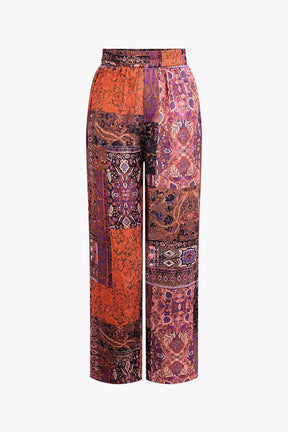 Pantalon bohème imprimé cachemire orangé soleil