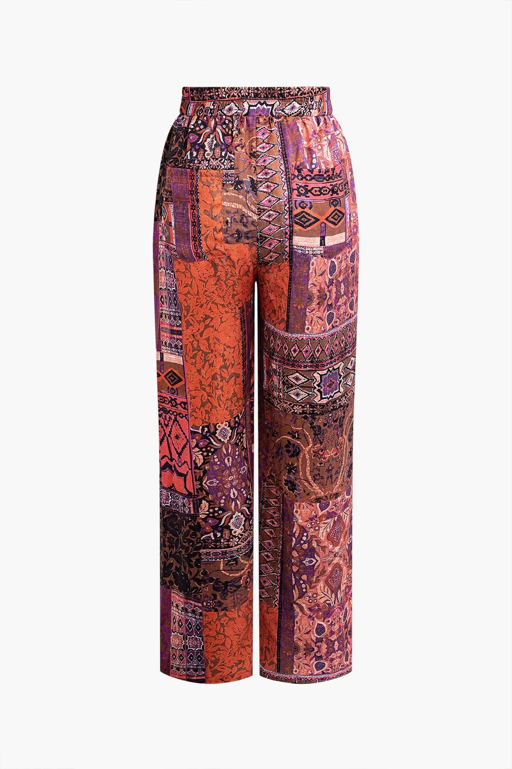 Pantalon fluide motif bohème violet étoile