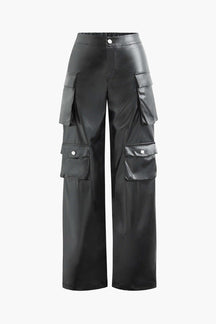 Pantalon cargo en similicuir noir brillant zen
