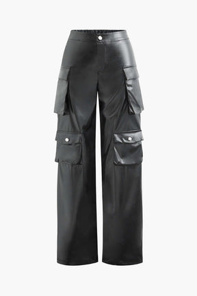 Pantalon cargo en similicuir noir brillant zen