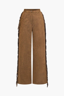 Pantalon à franges marron vue de côté étoile