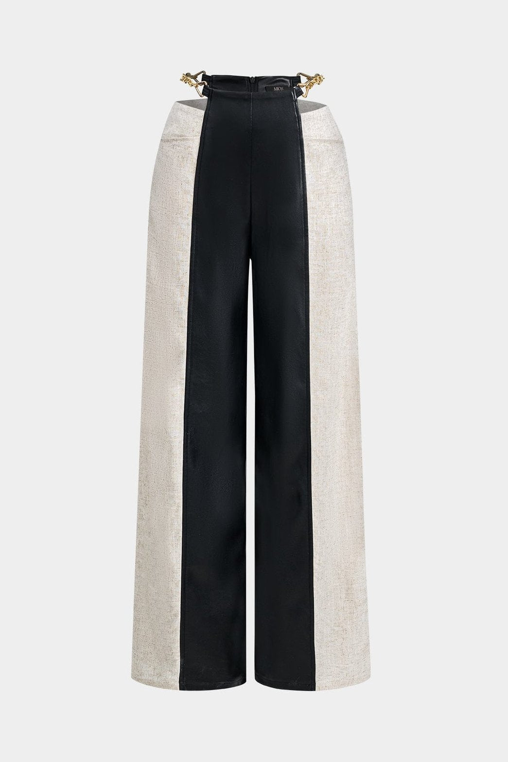 Pantalon bicolore élégant effet cuir soleil
