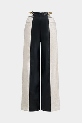 Pantalon bicolore élégant effet cuir soleil