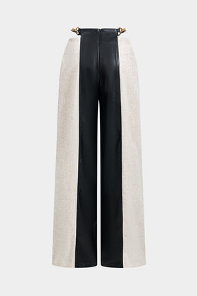 Pantalon large deux tons cuir synthétique étoile