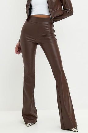 Pantalon simili cuir marron vue avant soleil