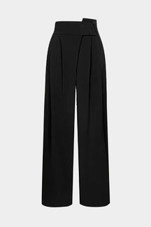 Pantalon large asymétrique noir en sergé élégant harmonie