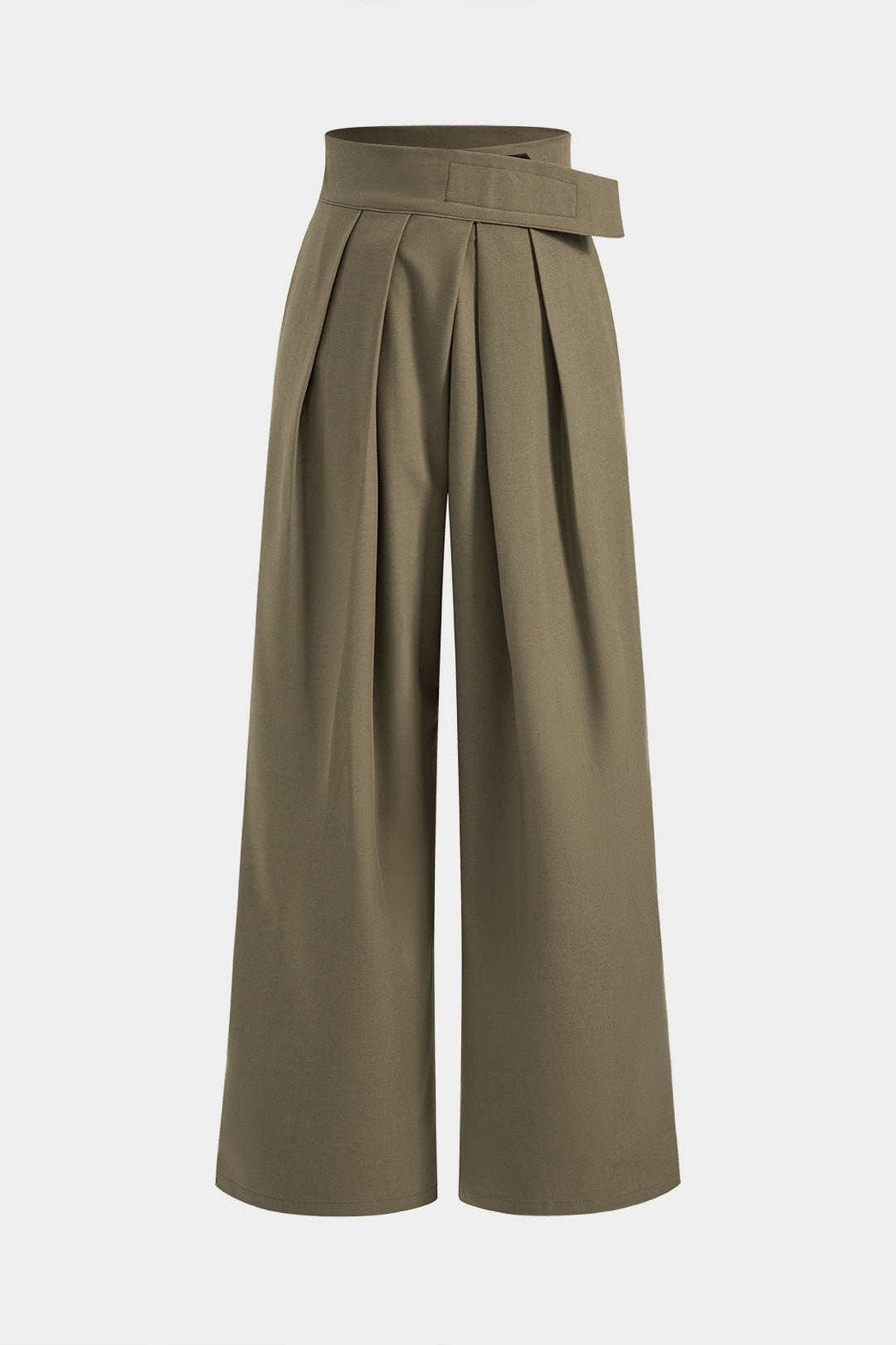 Pantalon large asymétrique en satin vert - harmonie