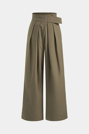 Pantalon large asymétrique en satin vert - harmonie