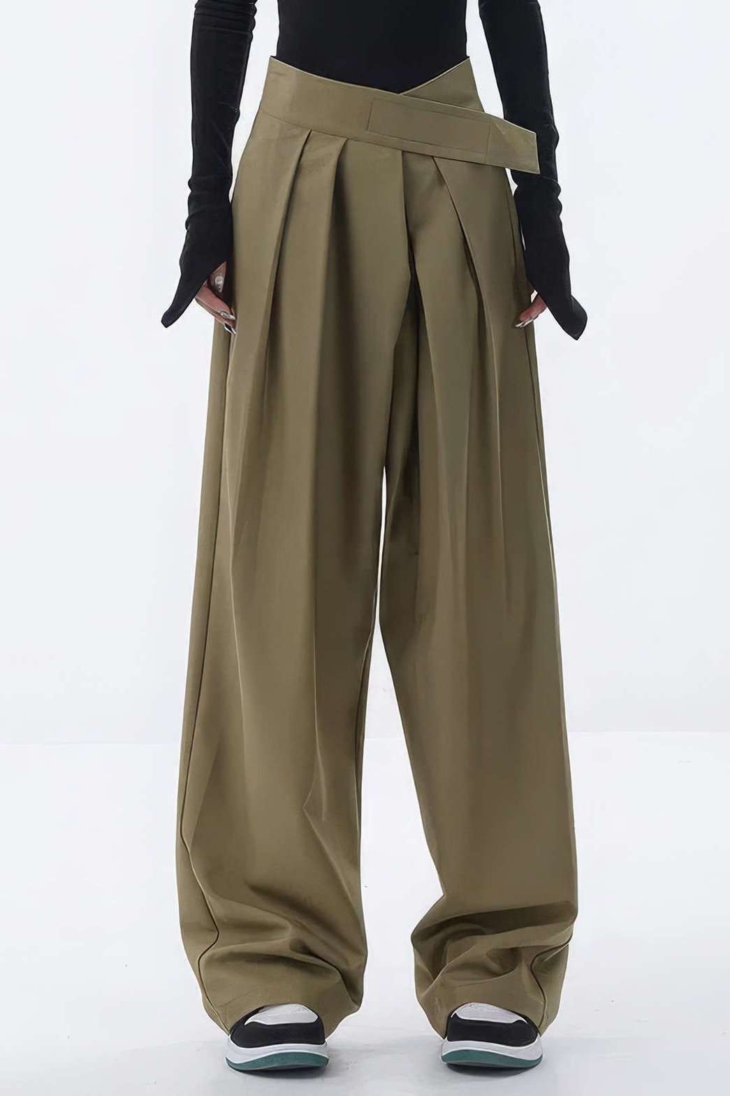 Pantalon ample kaki plissé style élégant - serein