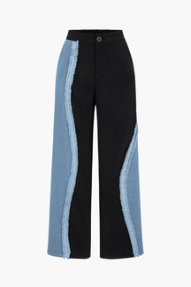 Pantalon large bicolore noir et bleu denim soleil