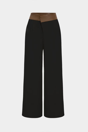 Pantalon large ceinture contrastée saphir