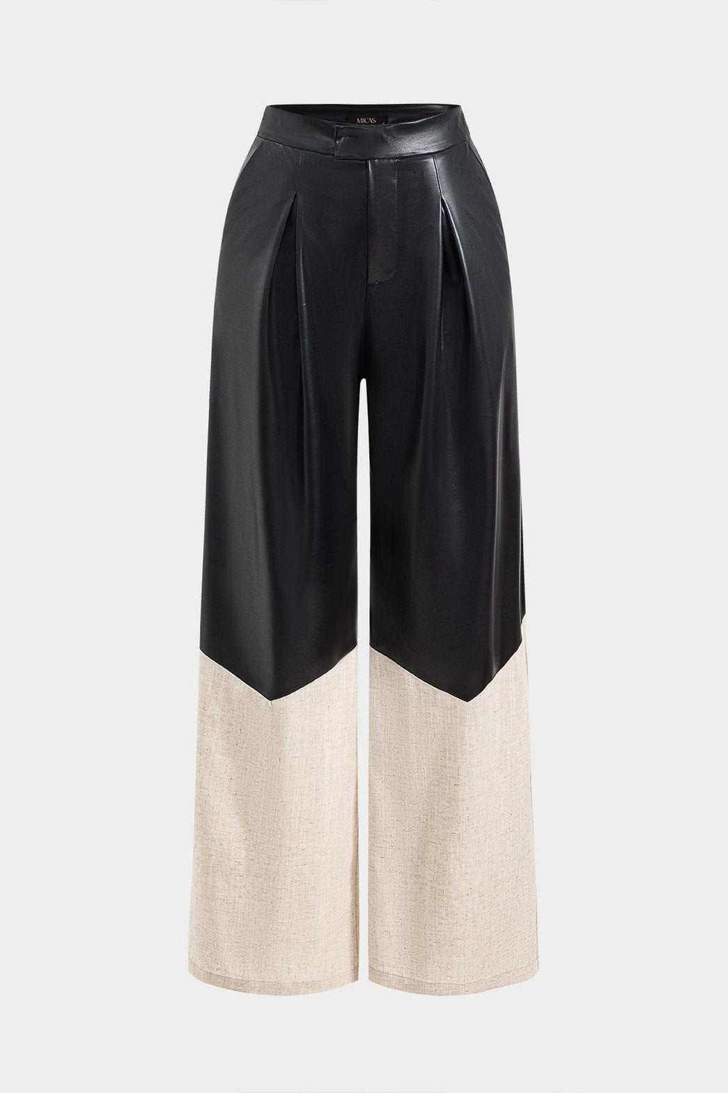 Pantalon bicolore en simili cuir et lin élégant