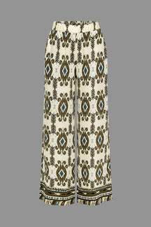 Pantalon bohème imprimé ethnique beige soleil