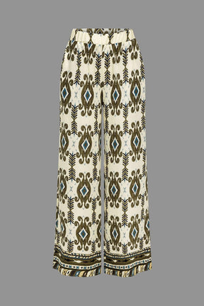 Pantalon bohème imprimé ethnique beige soleil