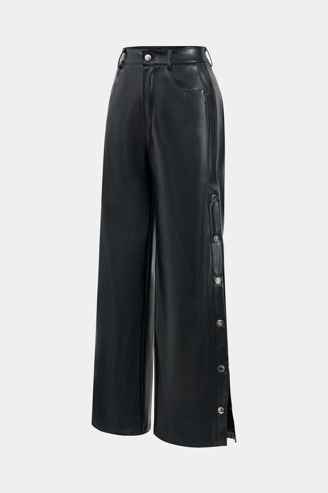 Pantalon large noir en simili cuir élégant soleil