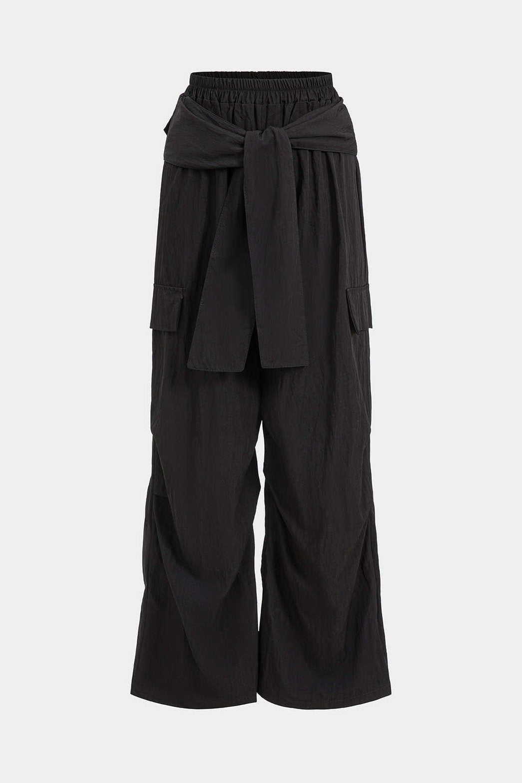 Pantalon large noir avec ceinture nouée élégant soleil