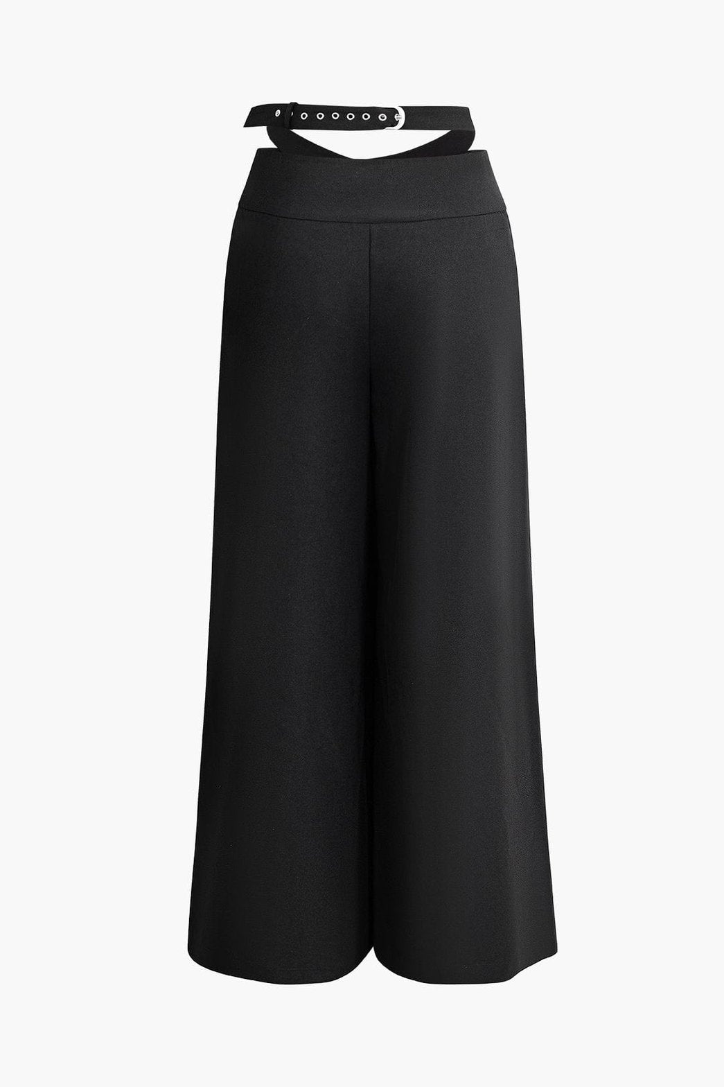 Vue de côté pantalon large noir avec ceinture lune