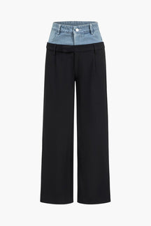 Pantalon large bicolore denim noir élégant - Harmonie