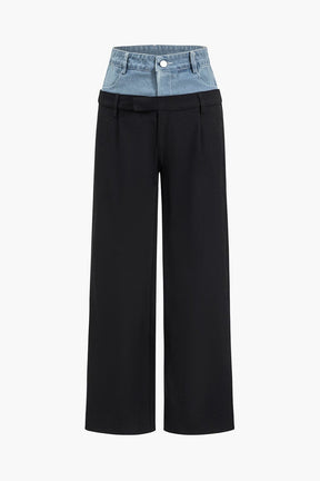 Pantalon large bicolore denim noir élégant - Harmonie