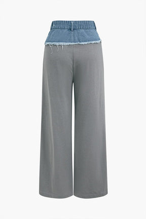 Pantalon large bimatière denim étoile