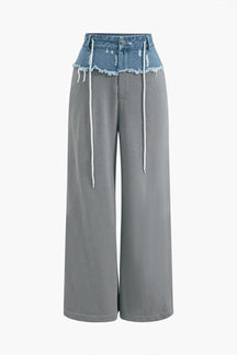 Pantalon large denim gris clair soleil