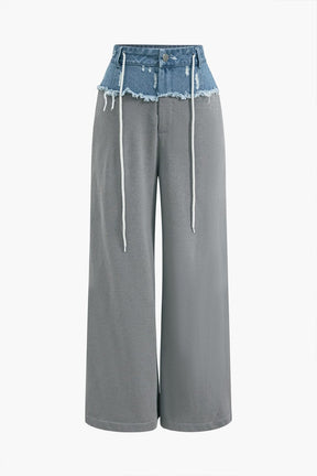 Pantalon large denim gris clair soleil