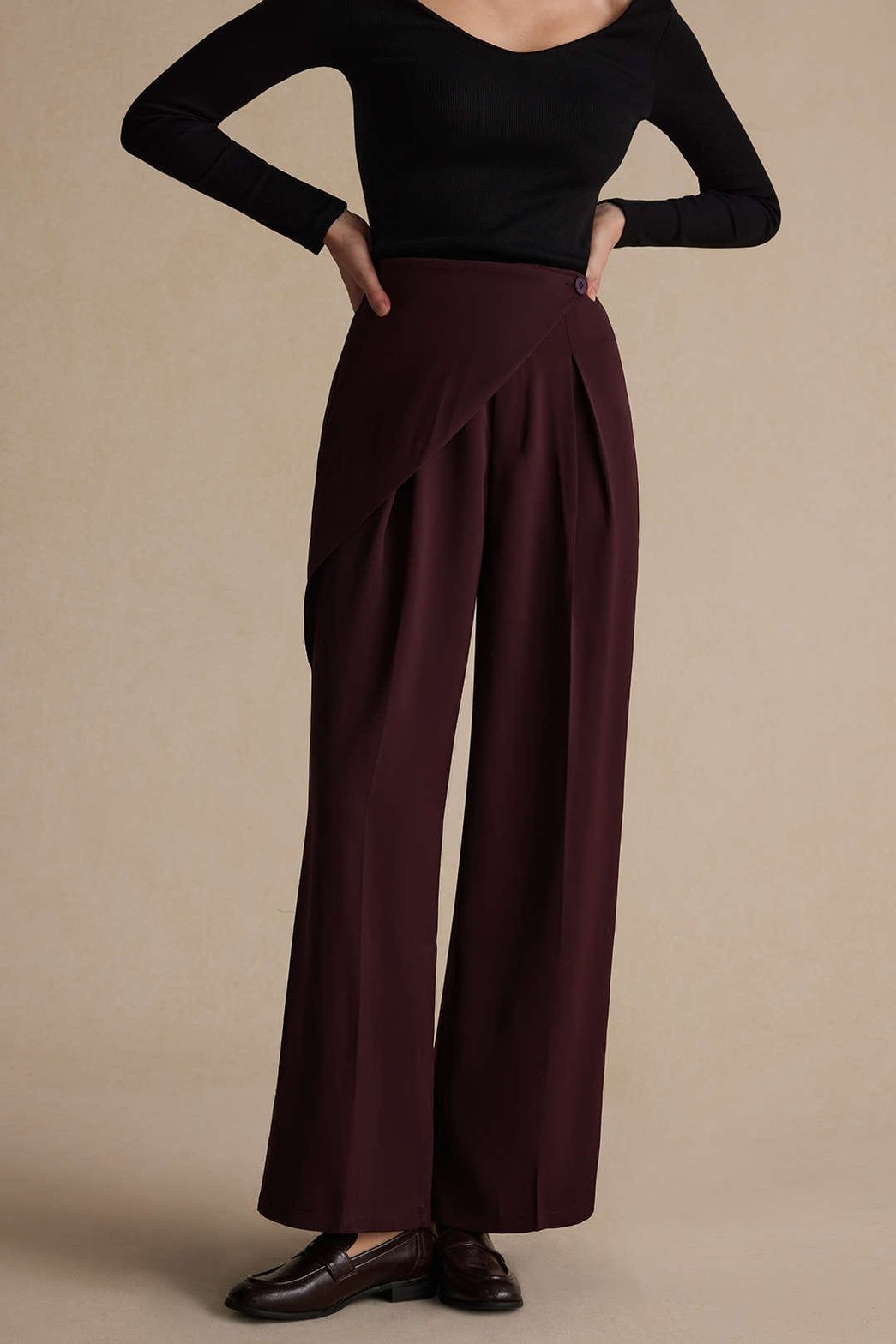 Pantalon large bordeaux vue ensemble - douceur