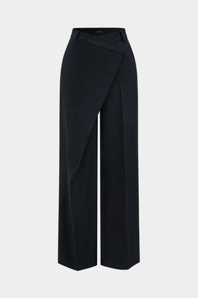 Pantalon large noir drapé chic soleil