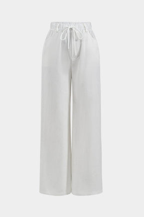 Pantalon large blanc en coton avec cordon douceur