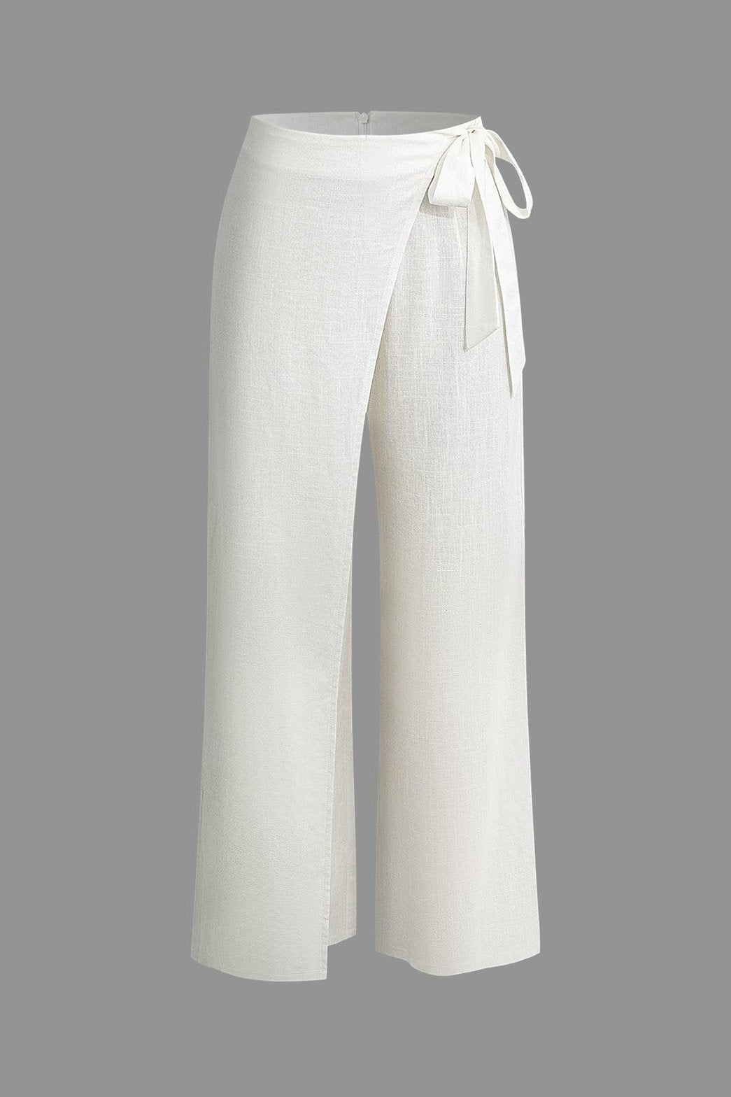Pantalon large blanc en lin avec nœud décoratif soleil