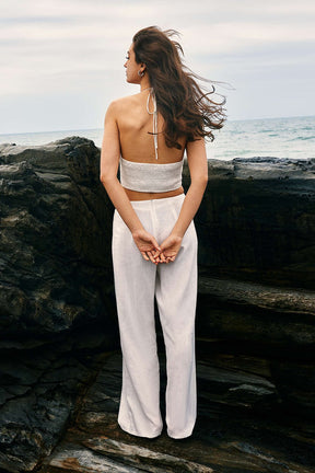 Pantalon en lin blanc coupe large étoile