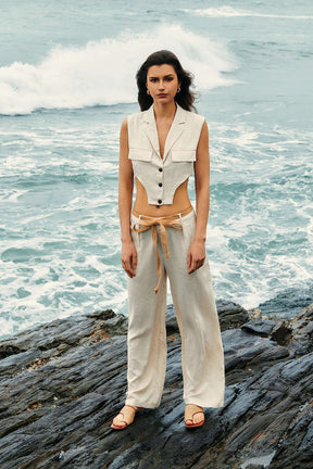 Pantalon décontracté en lin nature