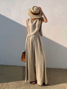 Pantalon lin style décontracté vague