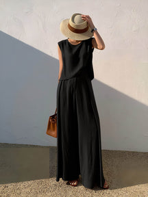 Pantalon lin look complet sable