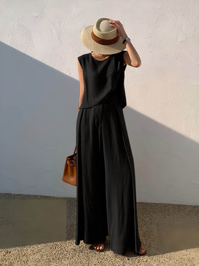 Pantalon lin look complet sable