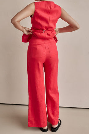 Pantalon en lin coupe large élégant azur