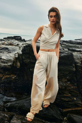 Pantalon d'été lin écume