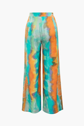 Pantalon satin motif aquarelle brise