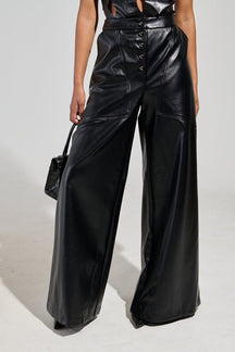 Pantalon large en simili cuir noir élégant velours