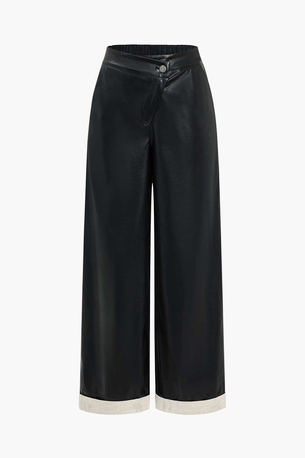 Pantalon similicuir noir large élégant soleil