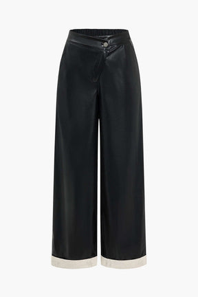Pantalon similicuir noir large élégant soleil