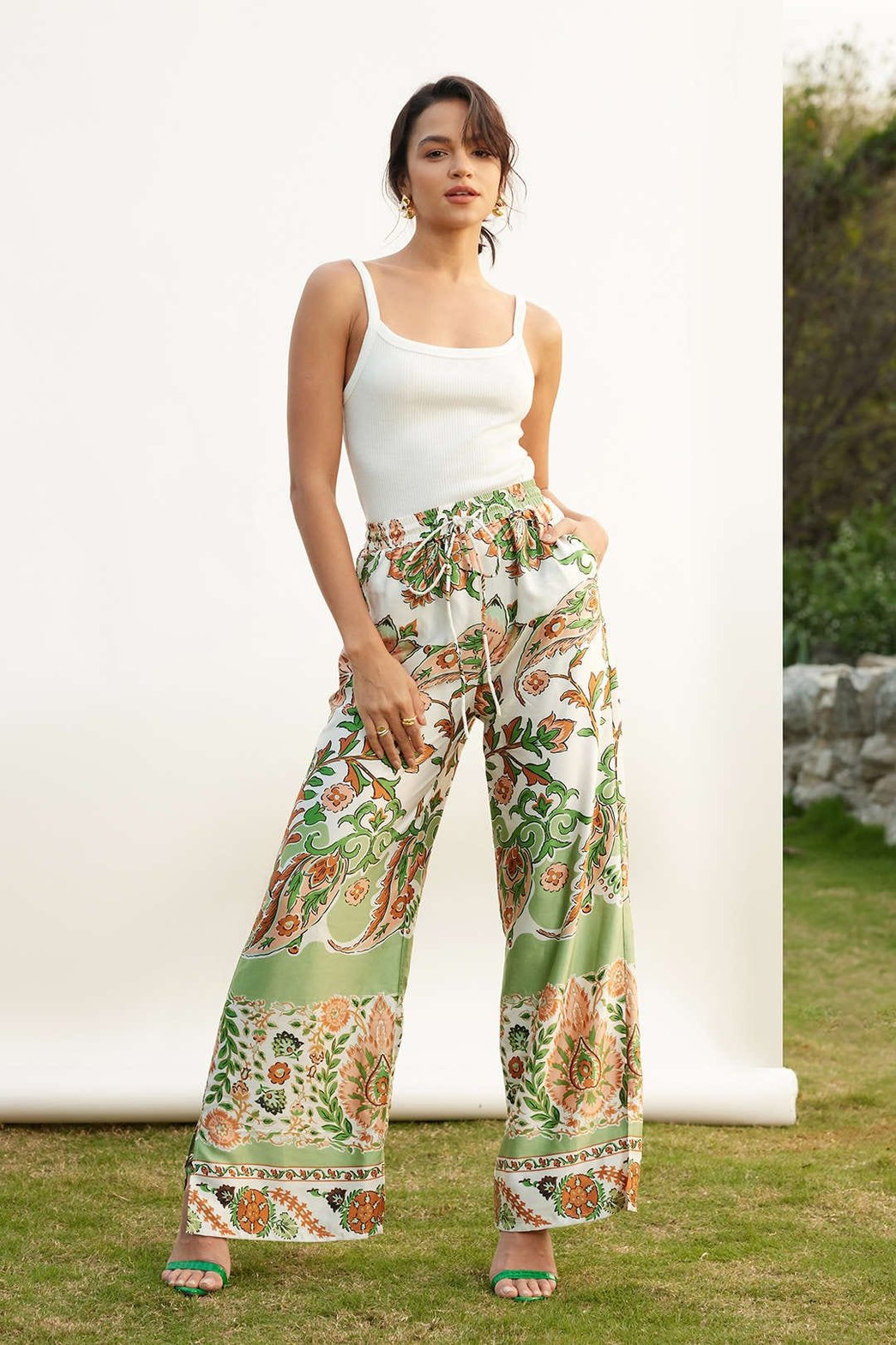 Pantalon été imprimé fleurs nuage