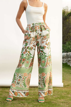 Pantalon fluide motif nature vague