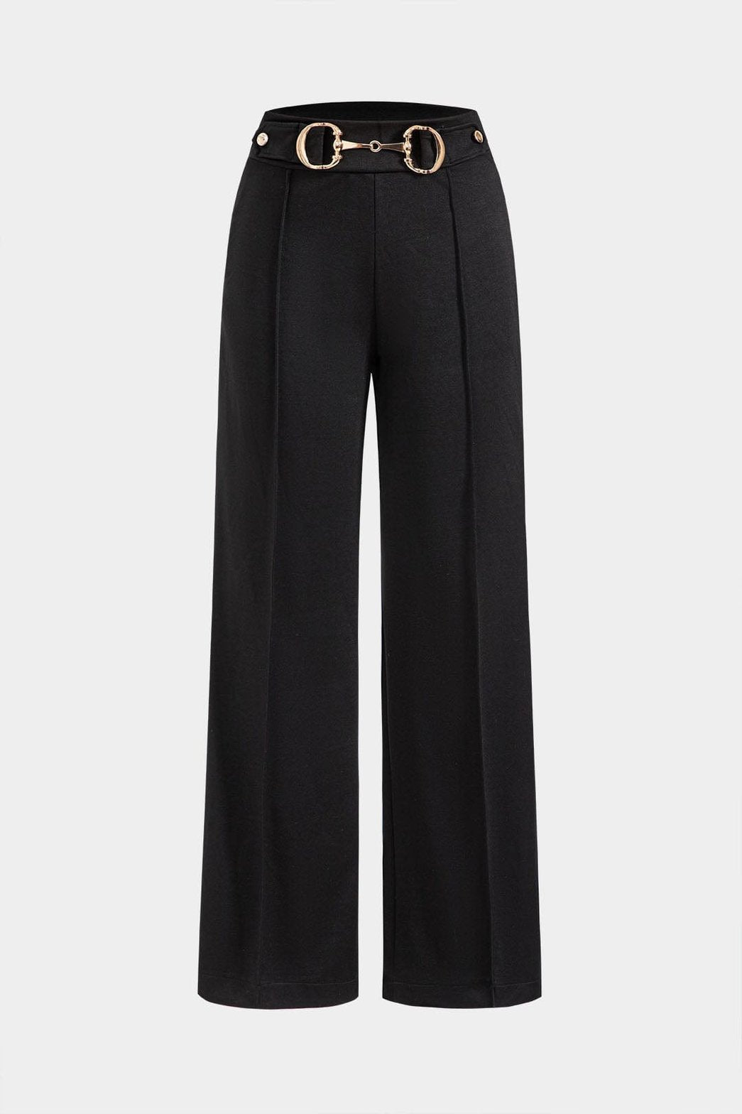 Pantalon large noir avec boucle décorative dorée soleil
